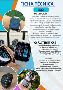 ⌚🔥 ¡Smartwatch D20: Controla tu Día, Cuida tu Salud y Lúcete! 🔥
