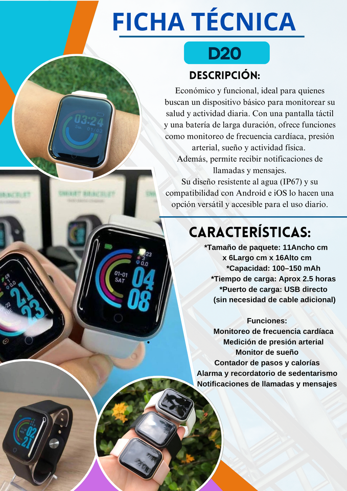 ⌚🔥 ¡Smartwatch D20: Controla tu Día, Cuida tu Salud y Lúcete! 🔥