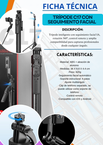 🤖📸 TRÍPODE INTELIGENTE C17 – ¡SEGUIMIENTO FACIAL 360° Y CAPTURAS PRO SIN ESFUERZO!