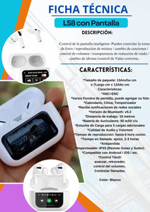 🎧✨ AirPods L58 con Pantalla – ¡Sonido, Estilo y Tecnología en tus manos! ✨🎧